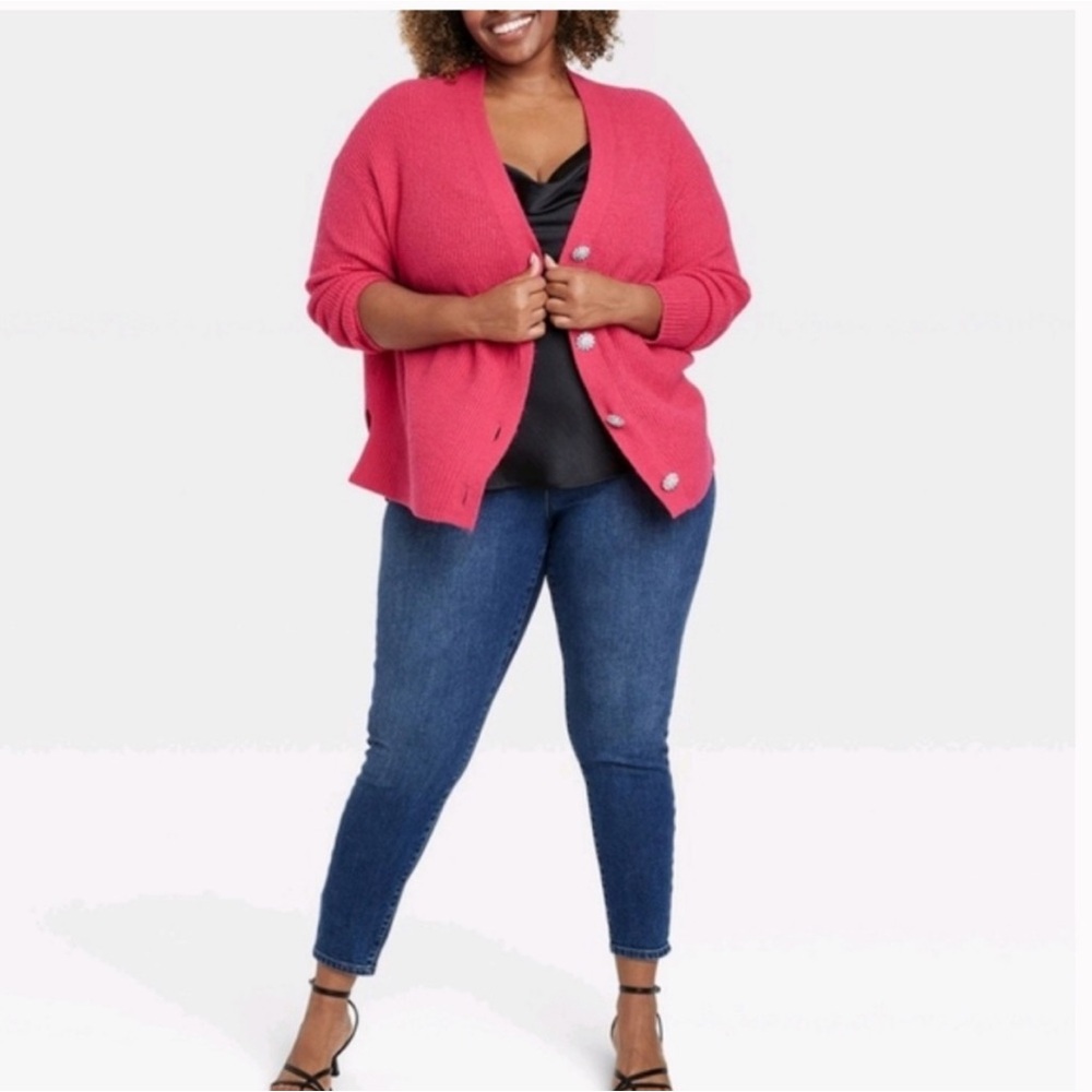 Ava & Viv Pink Rhinestone Button-Down Cardigan